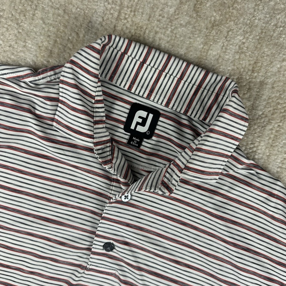 FootJoy Polo Shirt Mens Size Large Red White Striped Golf Performance Stretch